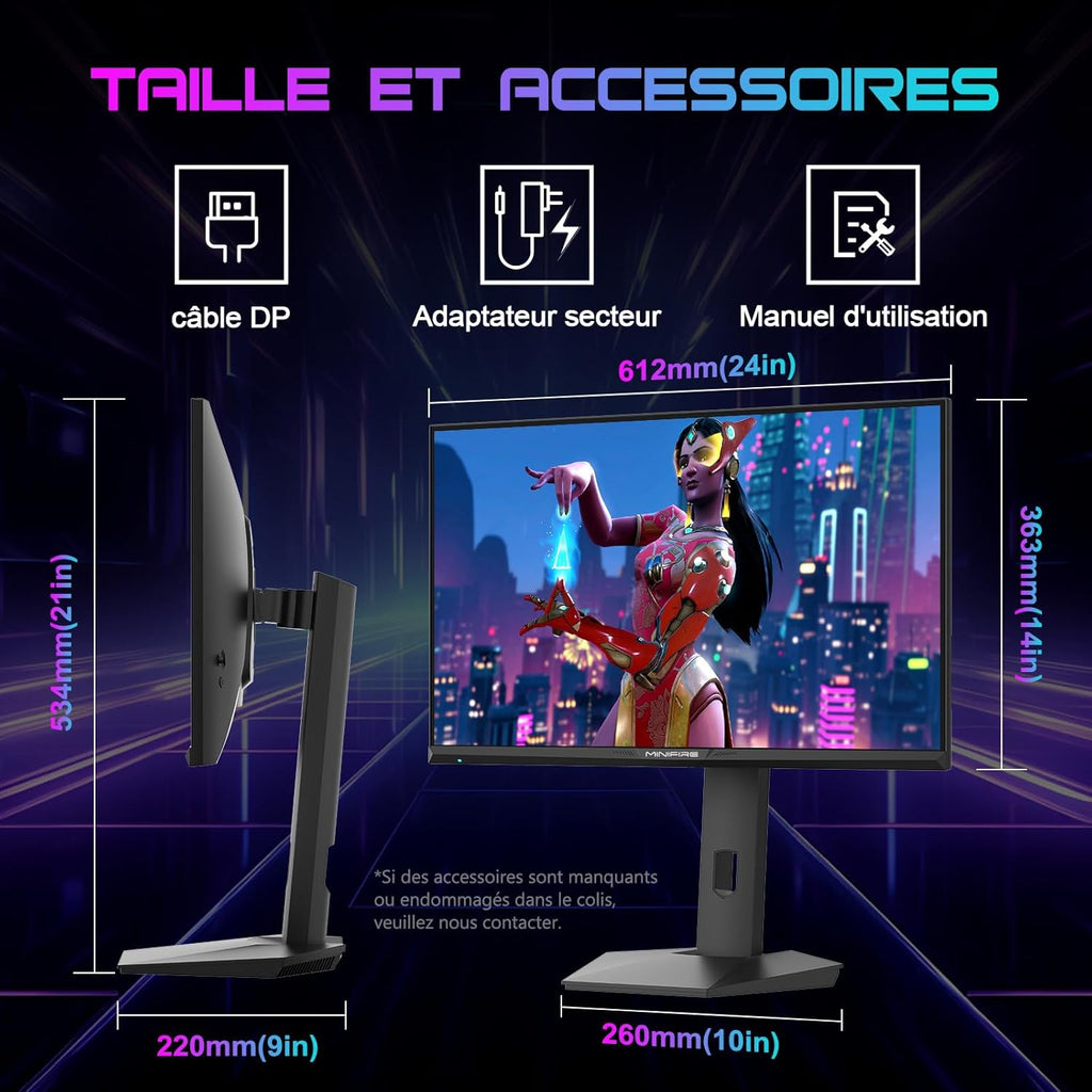 Monitor gaming Minifire de 27 pulgadas QHD 300Hz 2K 2560 x 1440 1440P-1ms FreeSync | DCI-P3 98% | HDR10 | 2×DP1.4 | 2×HDMI | Monitor de PC para juegos ajustable en altura, rotación vertical/horizontal (MFG27F6Q Pro)