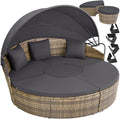 tectake® Sofá cama de jardín, isla solar para exteriores resistente a la intemperie, sillón de jardín, tumbona para 2 personas y más, mueble multifuncional para terraza o balcón, tumbona de jardín resistente a la intemperie - Naturaleza