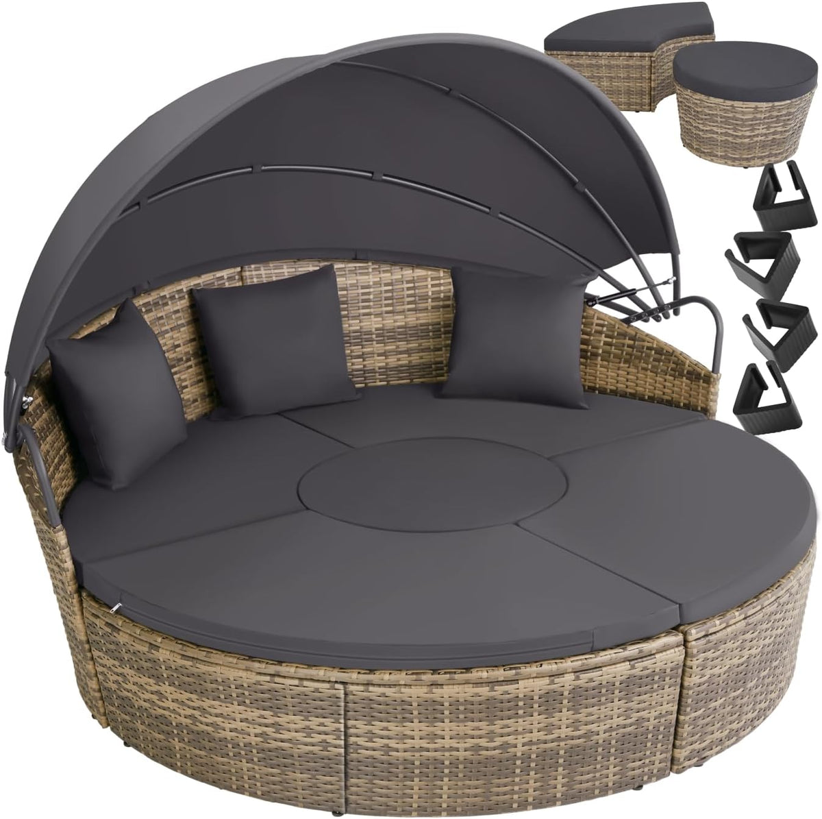 tectake® Sofá cama de jardín, isla solar para exteriores resistente a la intemperie, sillón de jardín, tumbona para 2 personas y más, mueble multifuncional para terraza o balcón, tumbona de jardín resistente a la intemperie - Naturaleza