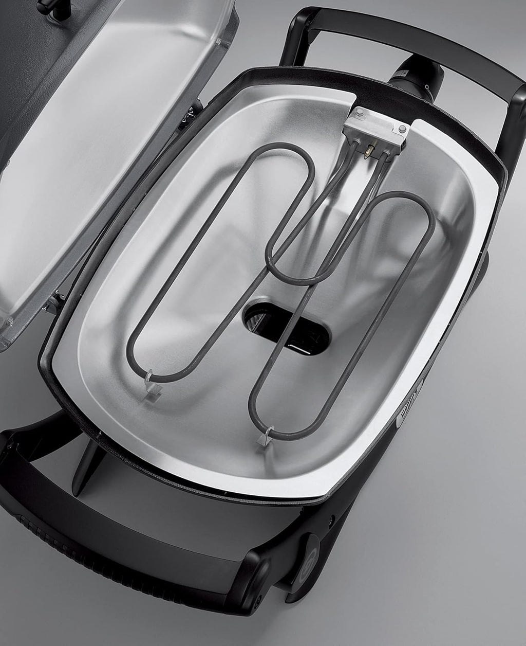 Barbacoa eléctrica Weber Q2400 con soporte y mesas laterales, superficie de cocción de 54 x 39 cm, portátil, parrilla de cocción de hierro fundido vitrificado dividida en 2 partes, tapa y cuerpo de aluminio fundido - Gris oscuro (55020879)
