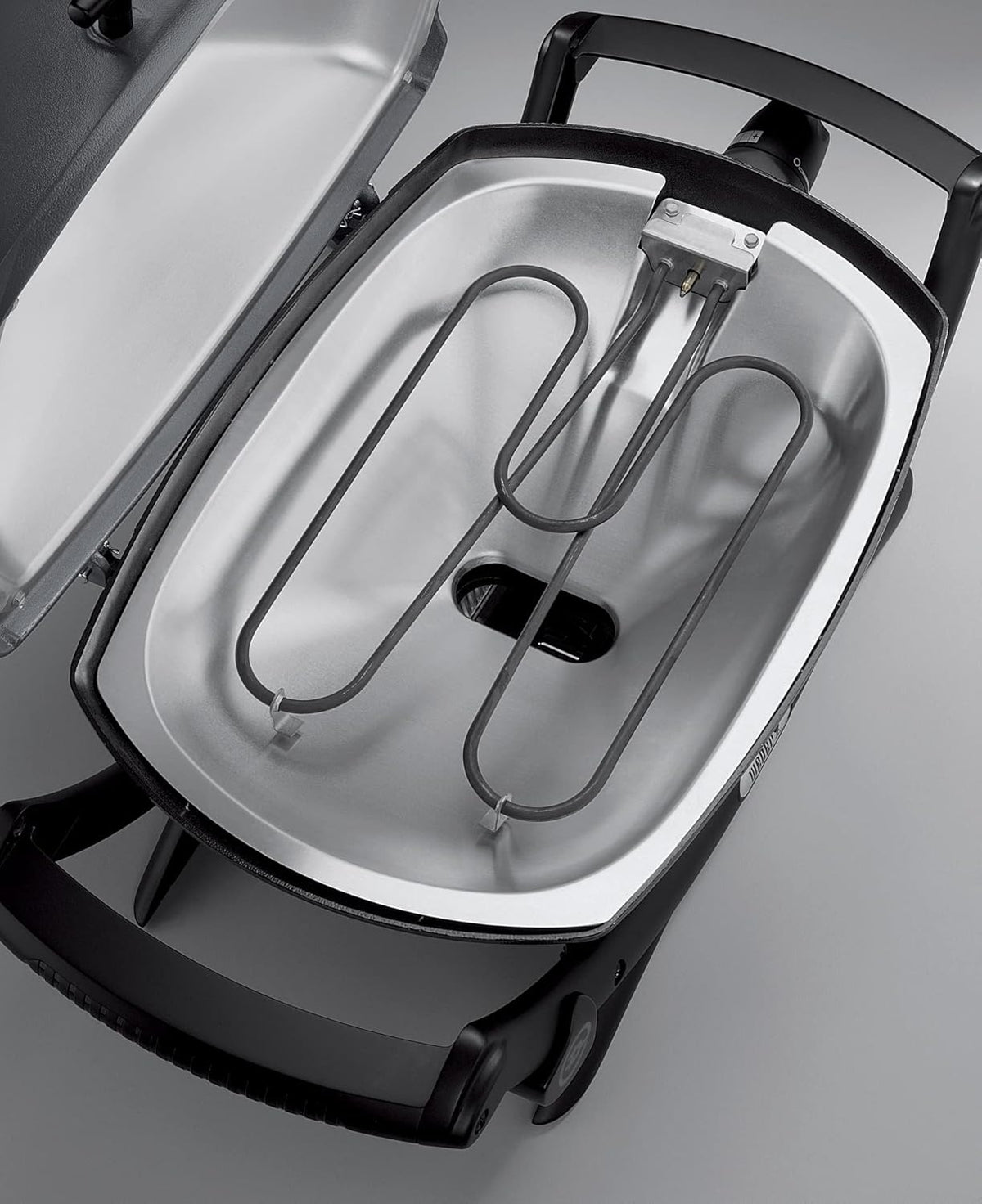 Barbacoa eléctrica Weber Q2400 con soporte y mesas laterales, superficie de cocción de 54 x 39 cm, portátil, parrilla de cocción de hierro fundido vitrificado dividida en 2 partes, tapa y cuerpo de aluminio fundido - Gris oscuro (55020879)
