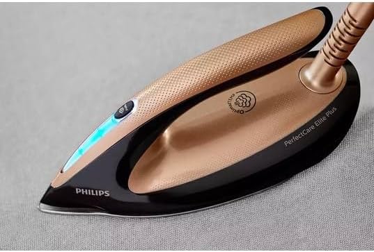 Centro de planchado Philips PerfectCare Elite Plus - Potencia 2700W, Golpe de vapor 600g, Presión 8 bares, Tecnología OptimalTEMP, Eco, Suela T-IonicGlide, Depósito 1.8L, Negro/Dorado (GC9682/80)