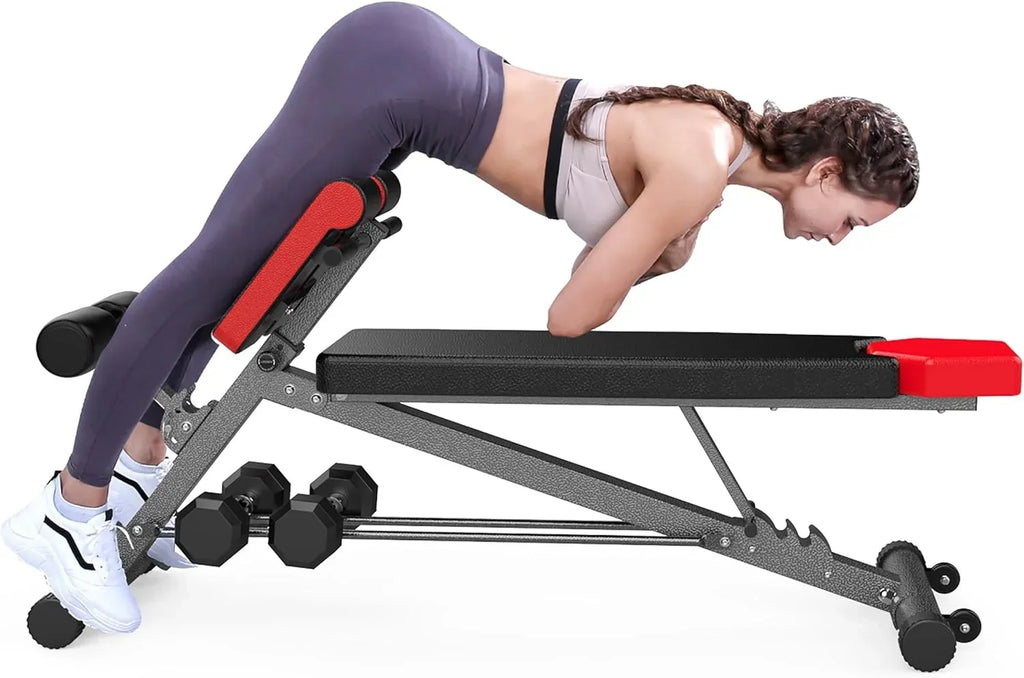 Banco de pesas ajustable para entrenamiento de fuerza, hiperextensión, lumbares, abdominales, banco inclinado y banco plano, modelo FF-TB011384