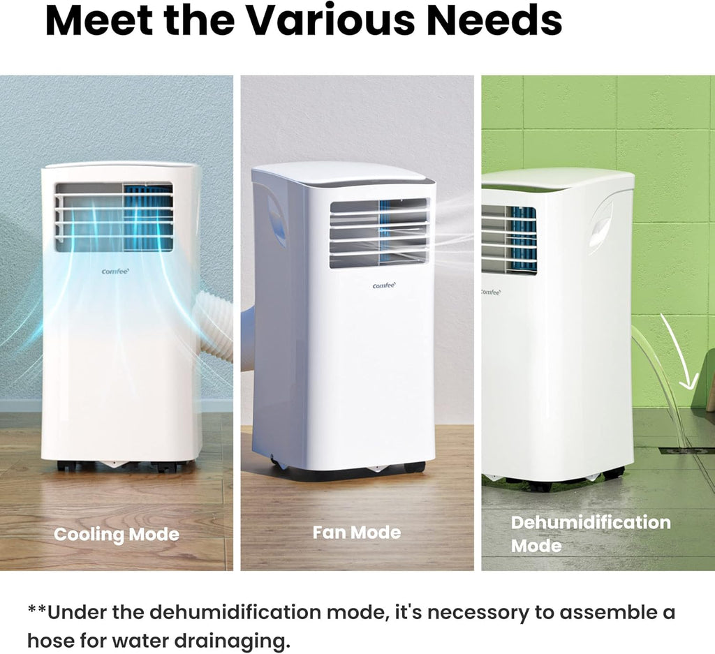 Aire acondicionado portátil Comfee Breezy Cool Pro 2.6, 9000 BTU 2,6 kW, refrigeración, ventilación y deshumidificación, control por aplicación, para habitaciones de hasta 88 m³ (33 m²), aire acondicionado móvil con tubo de escape