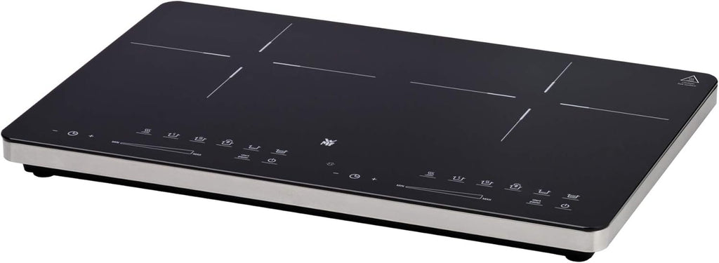 Placa de inducción doble WMF Kult X, 2 fuegos, placa de cocción hasta 28 cm, 2 zonas de cocción, 8 niveles, detección de ollas, pantalla táctil, vitrocerámica, función de temporizador, 3500 W