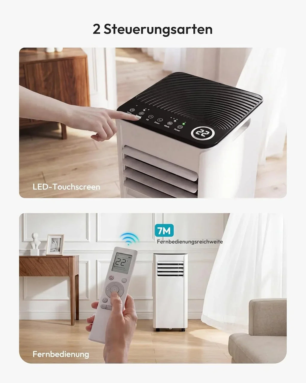 Aire acondicionado portátil 7000 BTU OL-A016FF20N2 con manguera de escape, kit de ventana, 4 en 1 y temporizador de 24 h