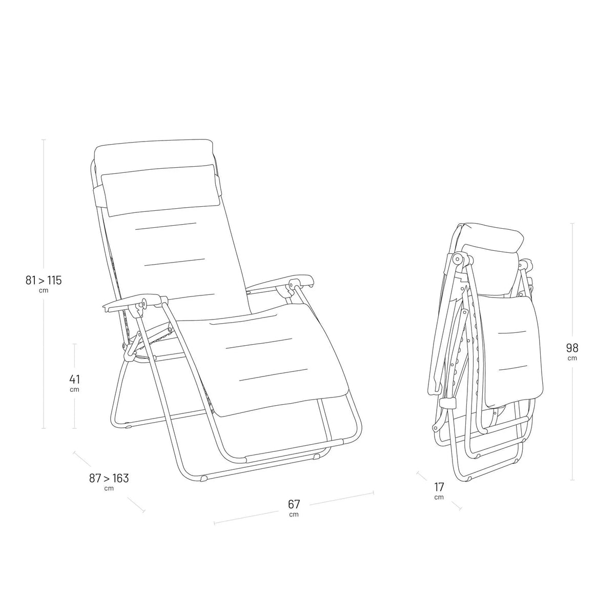 Lafuma MOBILIER Tumbona Relax RSX Clip AirComfort gravedad cero plegable negro 163 x 67 x 115 cm