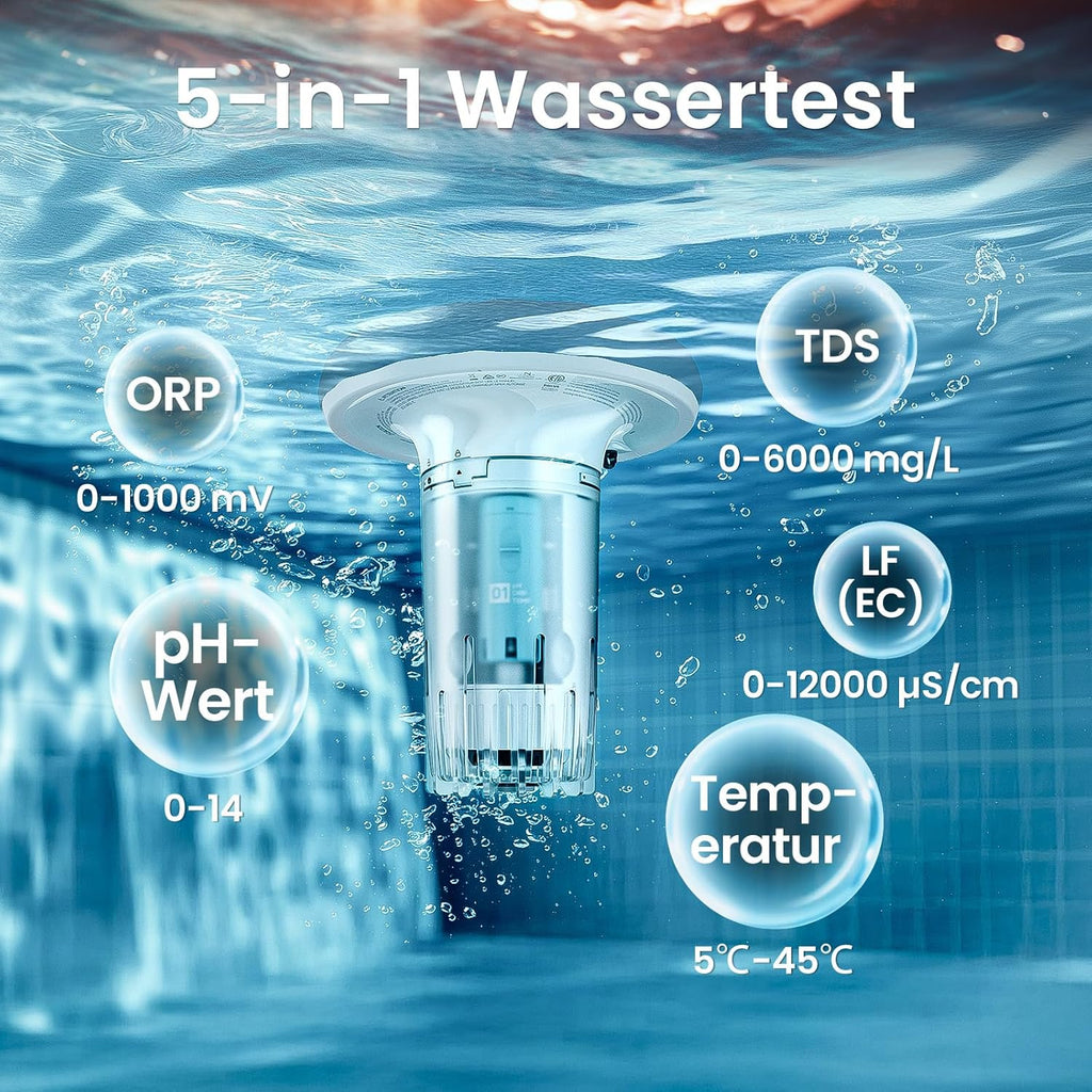 AIPER HydroComm Pro Medidor Digital de Agua para Piscinas – Monitor Inteligente para Piscinas con App y Conexión en Tiempo Real a Limpiafondos, Análisis de Agua 5 en 1 (pH, ORP, EC, TDS, Temperatura)