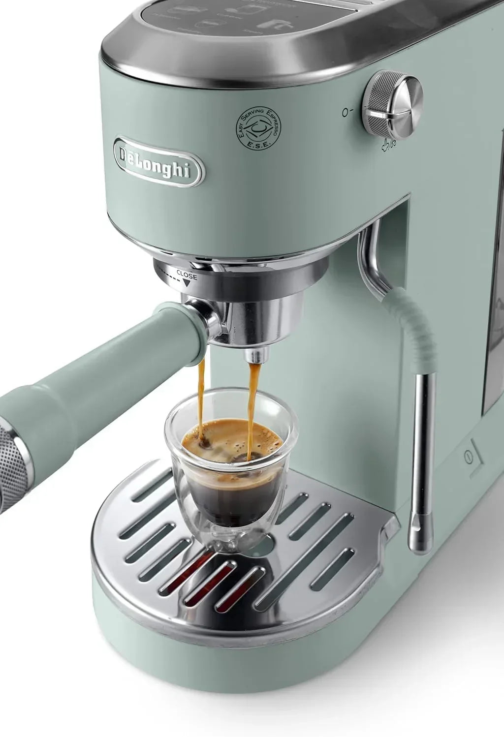 De'Longhi Dedica – Cafetera de bomba de acero inoxidable para café molido o monodosis, espresso y capuchino, depósito de 1,3 litros, sistema antigoteo, modelo EC685.M, color metal