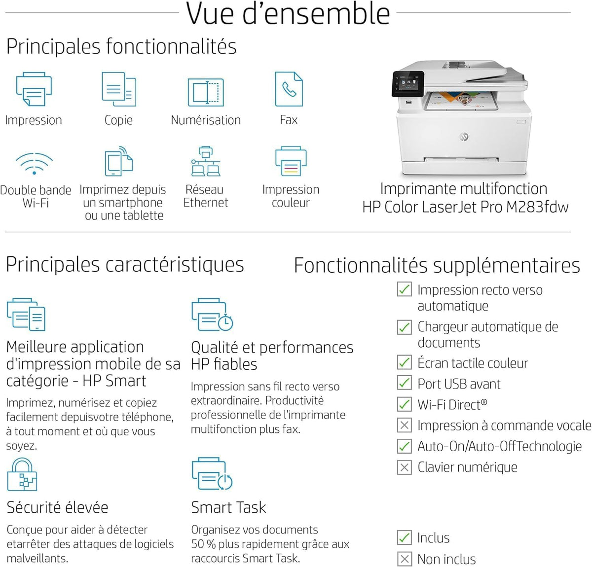 Impresora multifunción láser a color HP Color LaserJet Pro MFP 3302fdwg, fax, impresión automática a doble cara, pantalla táctil, Wi-Fi, Ethernet, USB, HP Wolf Pro Security