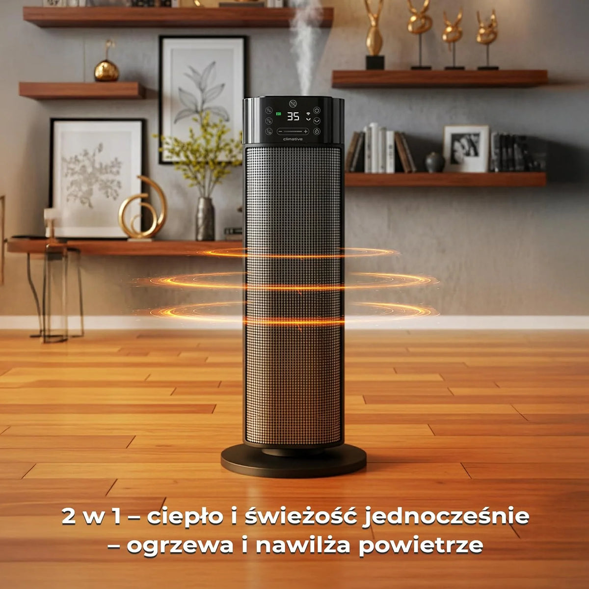 2w1 termowentylator z nawilżaczem 2000W Mistiq WiFi, oscylacja 80°, tryb ECO, timer 24h, energooszczędna elektryczna nagrzewnica PTC do pomieszczeń