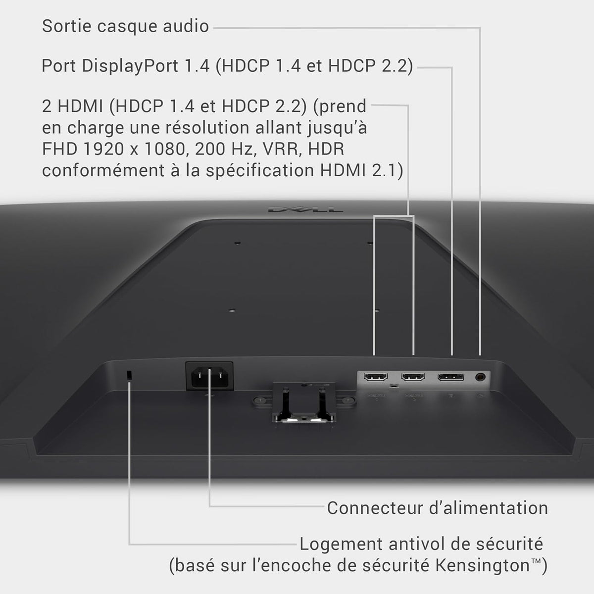 Monitor Gaming Dell 27 - SE2725HG, Full HD (1920x1080), 200Hz, Fast IPS, 1ms, AMD FreeSync Premium, 99% sRGB, VESA (100x100mm), DisplayPort, 2 HDMI, Garantía de 3 años, Negro