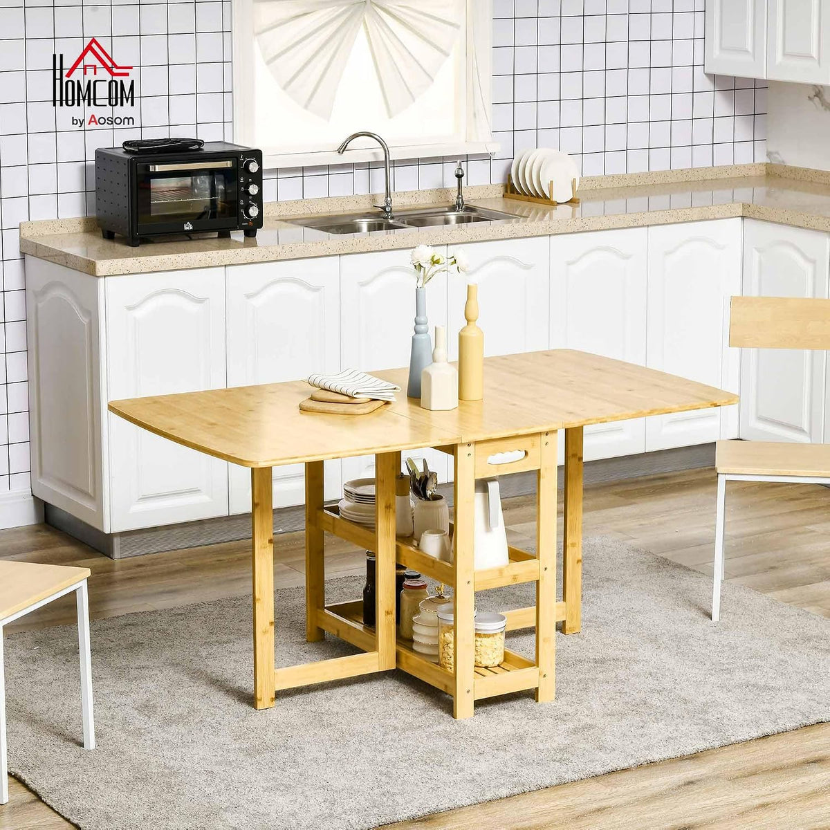 HOMCOM Składany stół dla 6 osób 149,5 x 80 x 73,5 cm Naturalny
