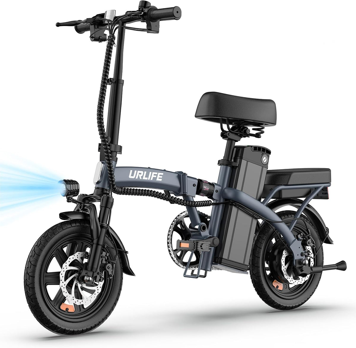 Bicicleta eléctrica plegable URLIFE de 14", batería intercambiable de 48V 7.5Ah para una larga autonomía de hasta 60KM, motor de 250W, 3 modos de conducción, altura del asiento ajustable, pedelec plegable para hombre y mujer