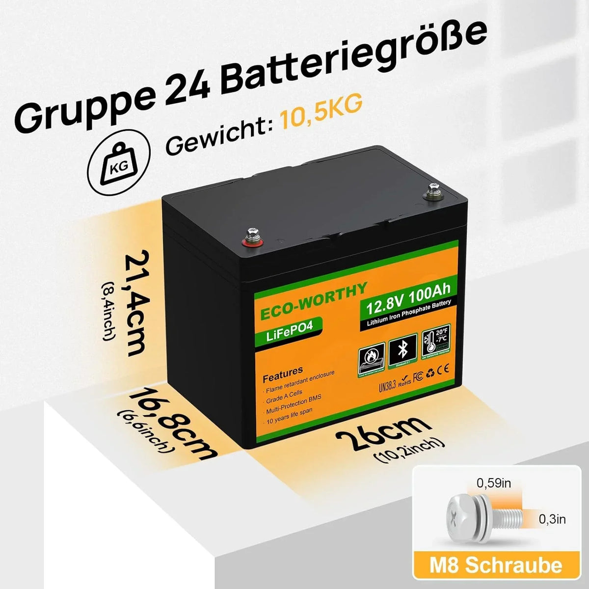 Batería LiFePO4 de 12V 100Ah con BMS Bluetooth y cargador de 12/24V 20A con protección de baja temperatura para autocaravana y barco