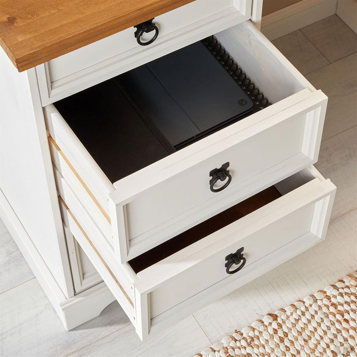 Escritorio Campo de estilo rústico, elegante mesa de madera maciza de pino, mesa de oficina con cajones