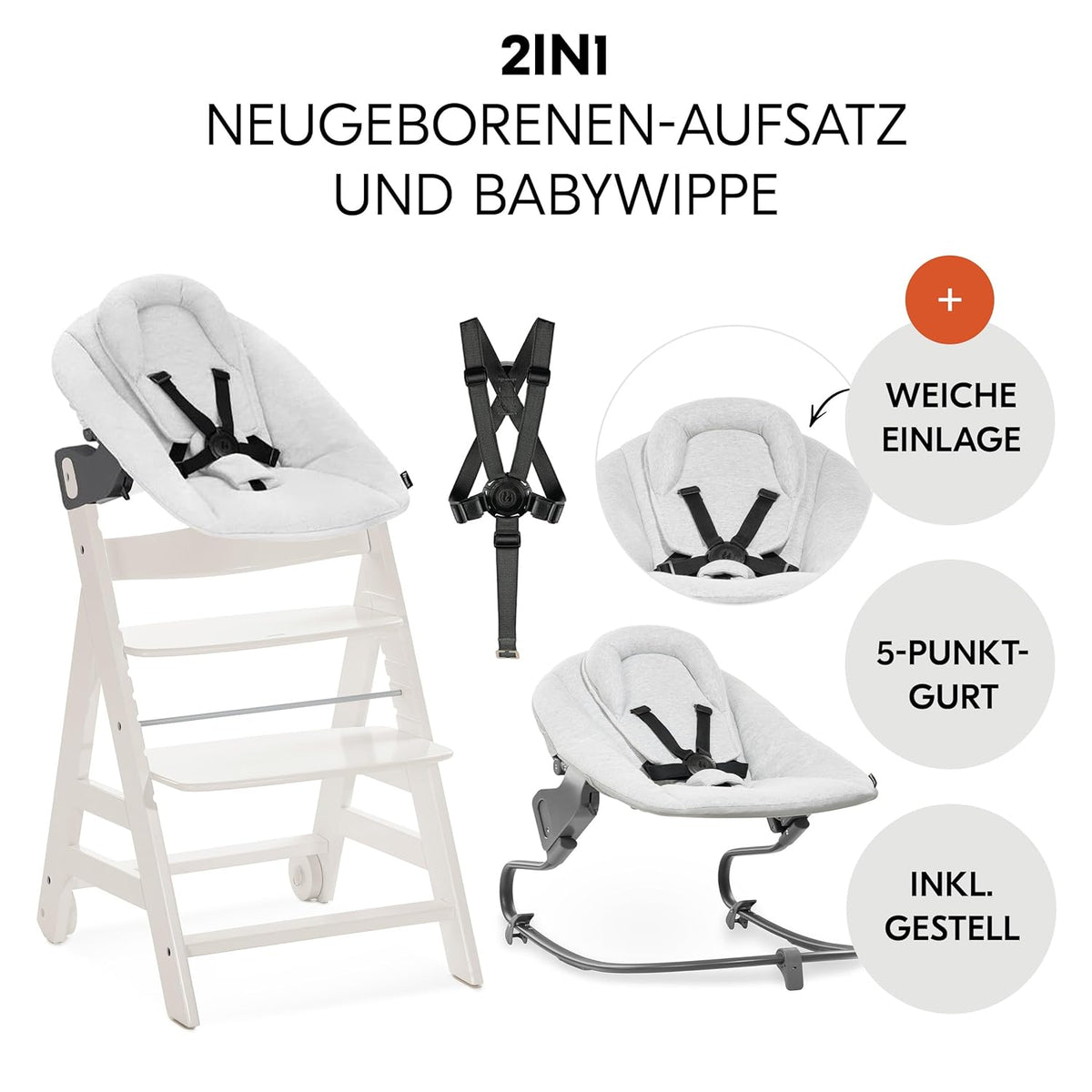 hauck Trona Beta+ Newborn Set Premium Dark Grey - Set de trona para bebé desde el nacimiento con accesorio para recién nacido Bouncer, cojín de asiento y bandeja - Gris oscuro