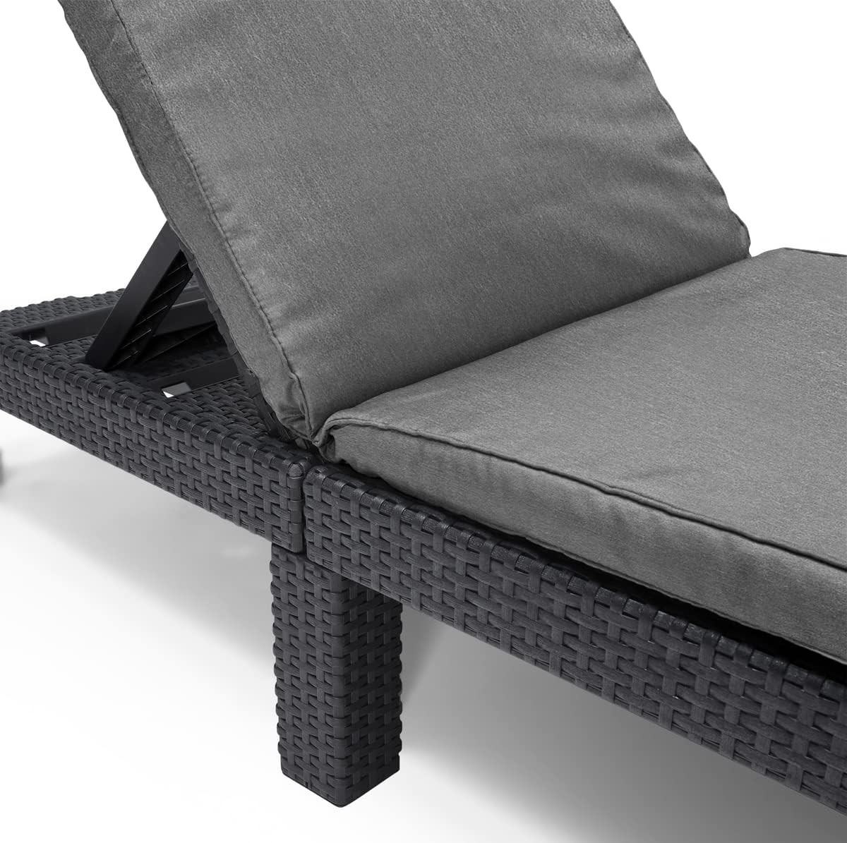 Tumbona Daytona Deluxe de Allibert by Keter para jardín, terraza y balcón con respaldo ajustable, gris, incluye cojín, tumbona de jardín de plástico, aspecto de ratán plano, 195x65x25,5 cm