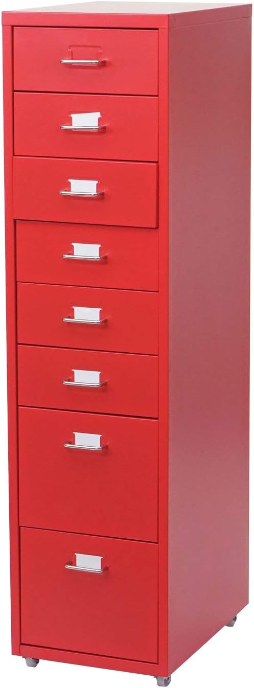 Mendler Cajonera Boston T851AM, archivador de acero, 110x28x41cm 8 cajones - rojo