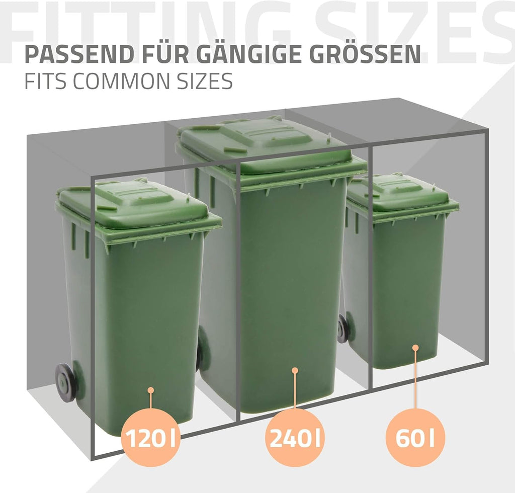 ML-Design Cobertizo para 4 cubos de basura de 240 L, 264x80x116,3 cm, antracita, acero, resistente a la intemperie, cerramiento bloqueable con tapa abatible/4 puertas, contenedor para cubos de basura, cubierta para cubos de basura