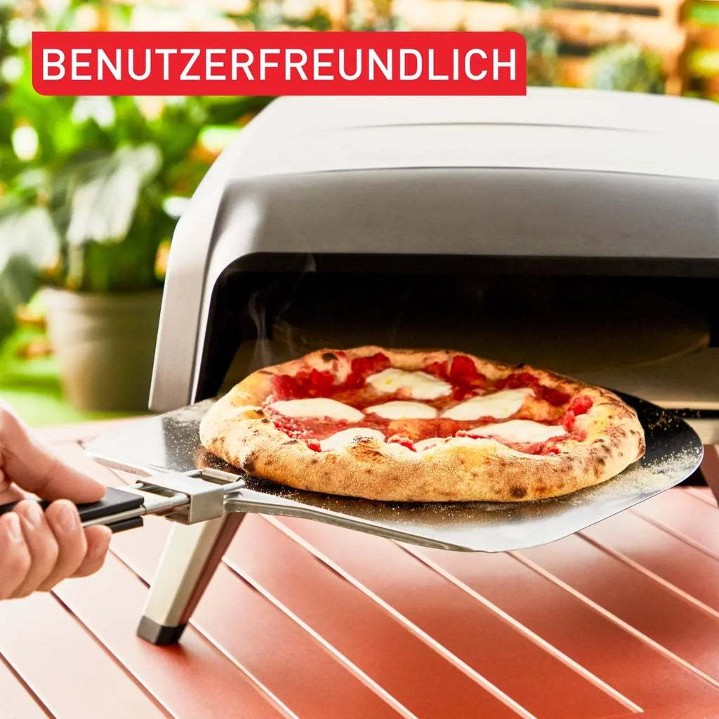 Horno de pizza para exteriores Tefal Pizza Pronto hasta 400°C, regulador de temperatura, piedra giratoria, pala para pizza, acero inoxidable JM413015