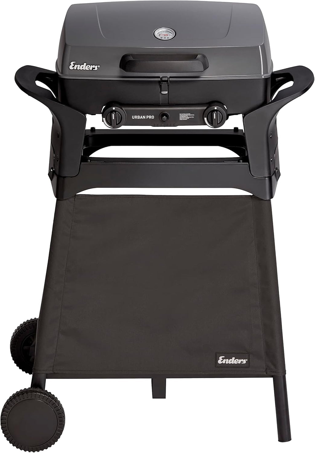 EndersGasgrill Urban II Pro, parrilla de mesa, función de asado, cocción y horneado, 2 quemadores de acero inoxidable, con termómetro para parrilla, parrilla para balcón y camping, carcasa de aluminio fundido, rejilla de hierro fundido, #2062