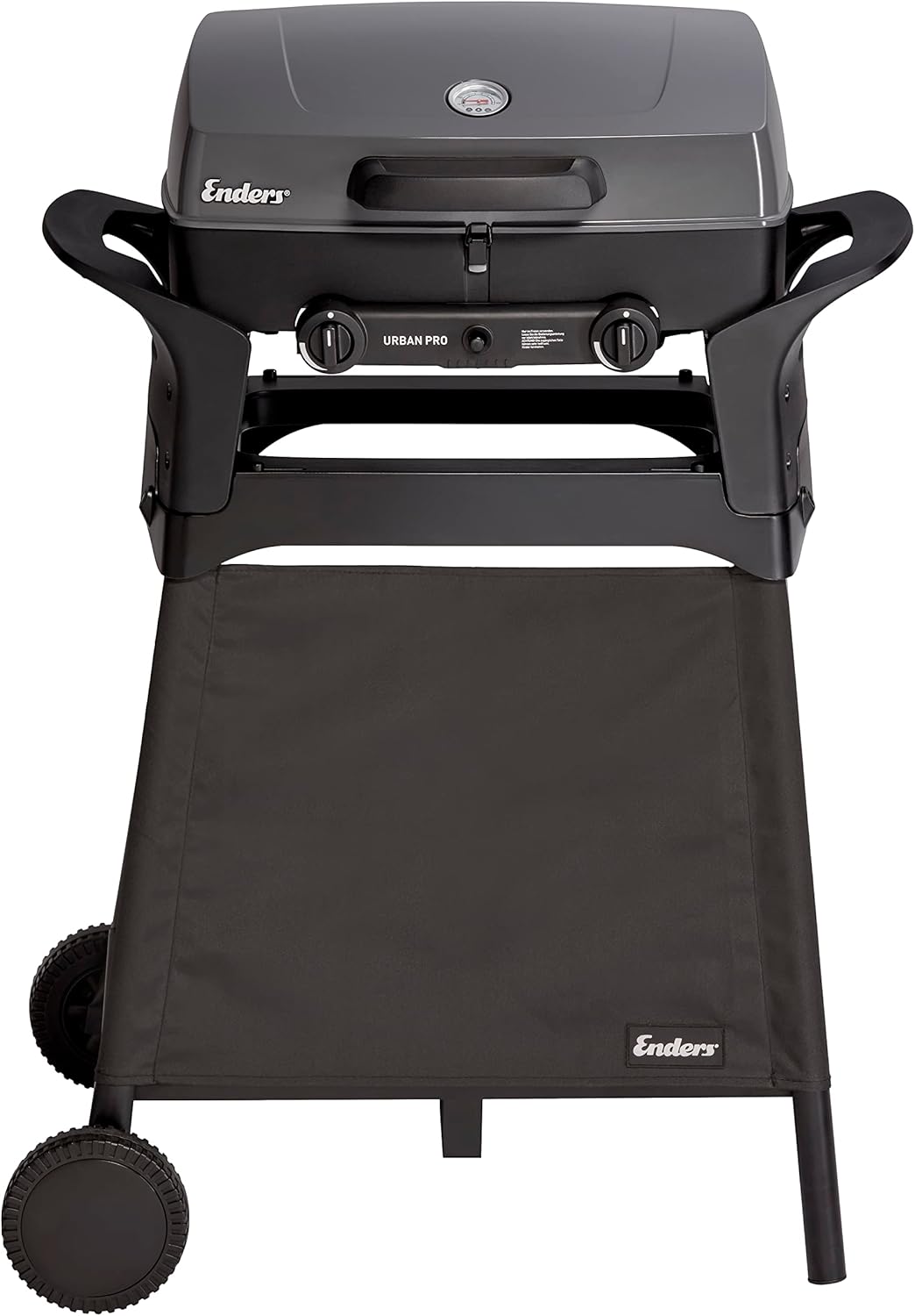 EndersGasgrill Urban II Pro, parrilla de mesa, función de asado, cocción y horneado, 2 quemadores de acero inoxidable, con termómetro para parrilla, parrilla para balcón y camping, carcasa de aluminio fundido, rejilla de hierro fundido, #2062