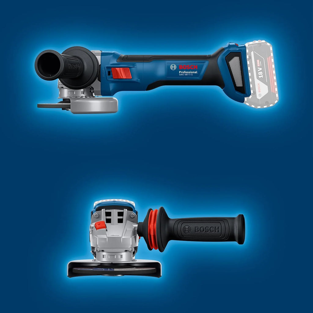 Bosch Professional 18 V firmy Bosch: akumulatorowa szlifierka kątowa GWS 18V-11 S (Ø tarczy 125 mm, walizka L-BOXX)