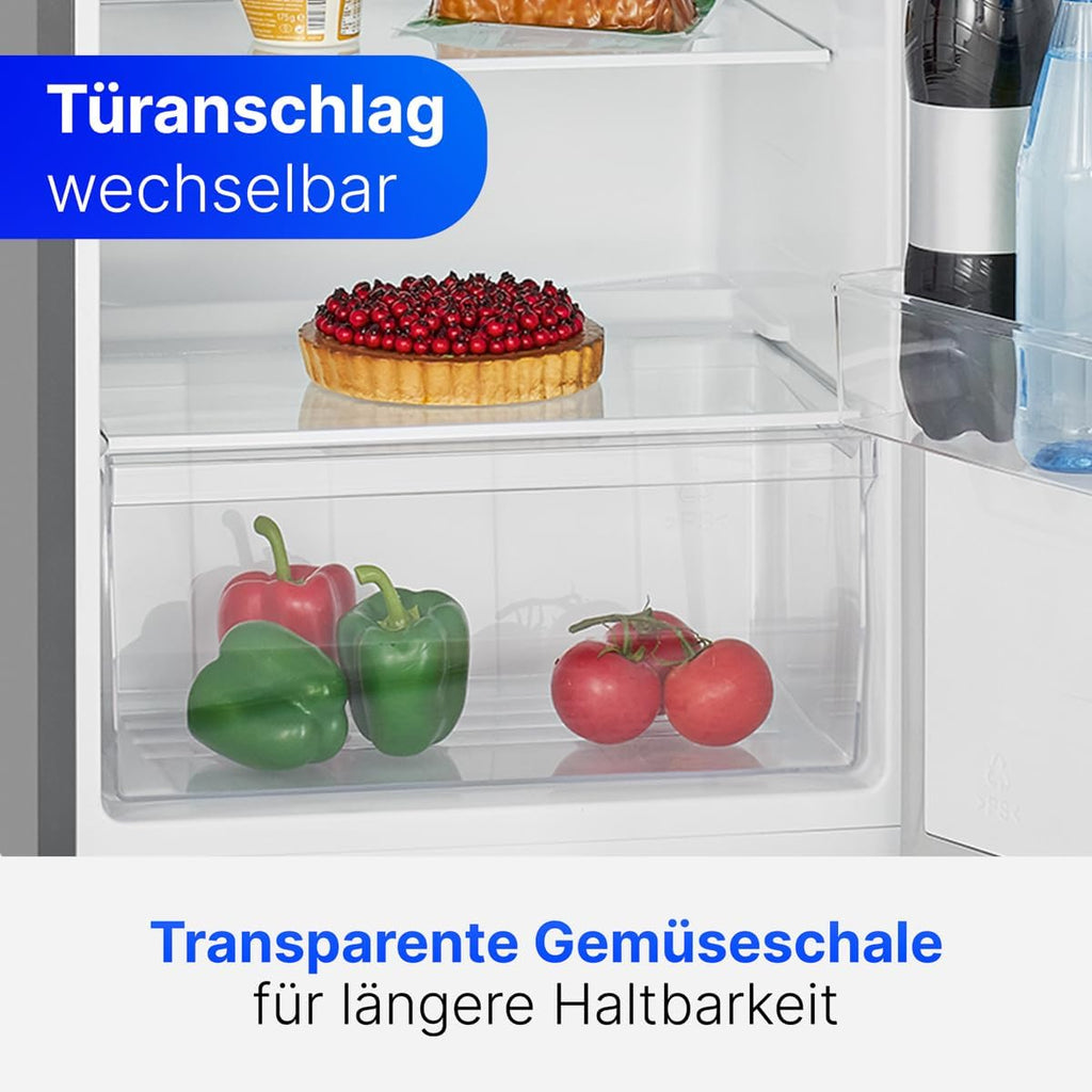 Réfrigérateur Bomann 242L inox VS7316-1-inox, Capacité nette : 242 litres, Éclairage intérieur à LED, Contrôle de la température en continu, 5 clayettes en verre