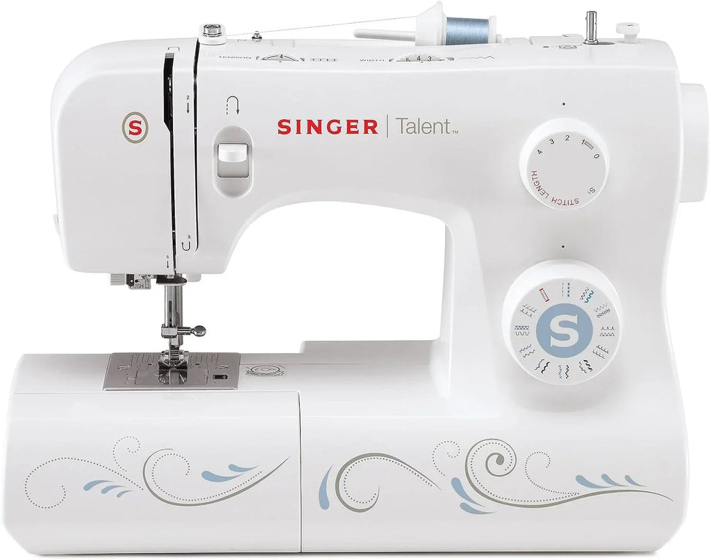 Máquina de coser mecánica Singer Talent 3323 - 30 puntadas utilitarias, ojal totalmente automático en un paso, zigzag hasta 6 mm, enhebrado automático, máquina de coser profesional, blanco