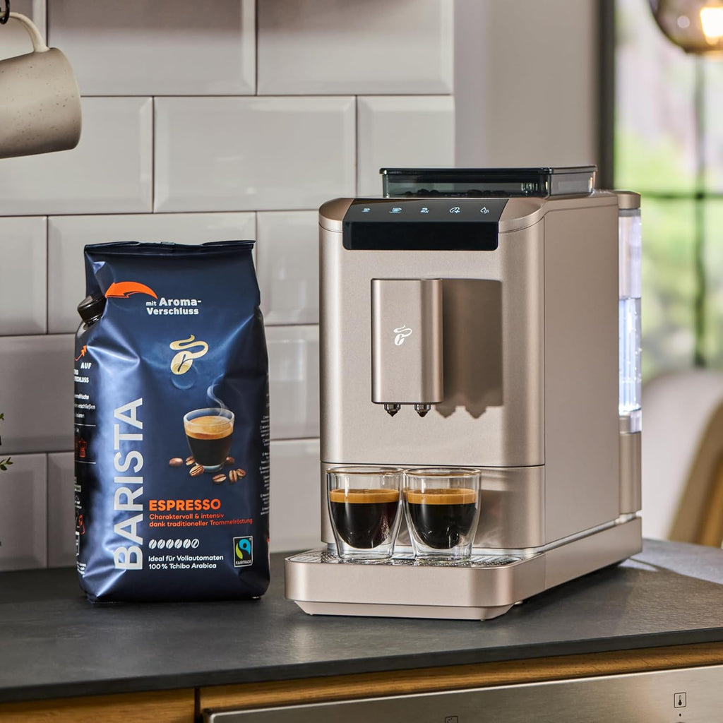 Cafetera superautomática Tchibo Esperto2 Caffè con función para 2 tazas para Caffè Crema y Espresso, Granite Black - INCLUYE set de degustación de café GRATIS