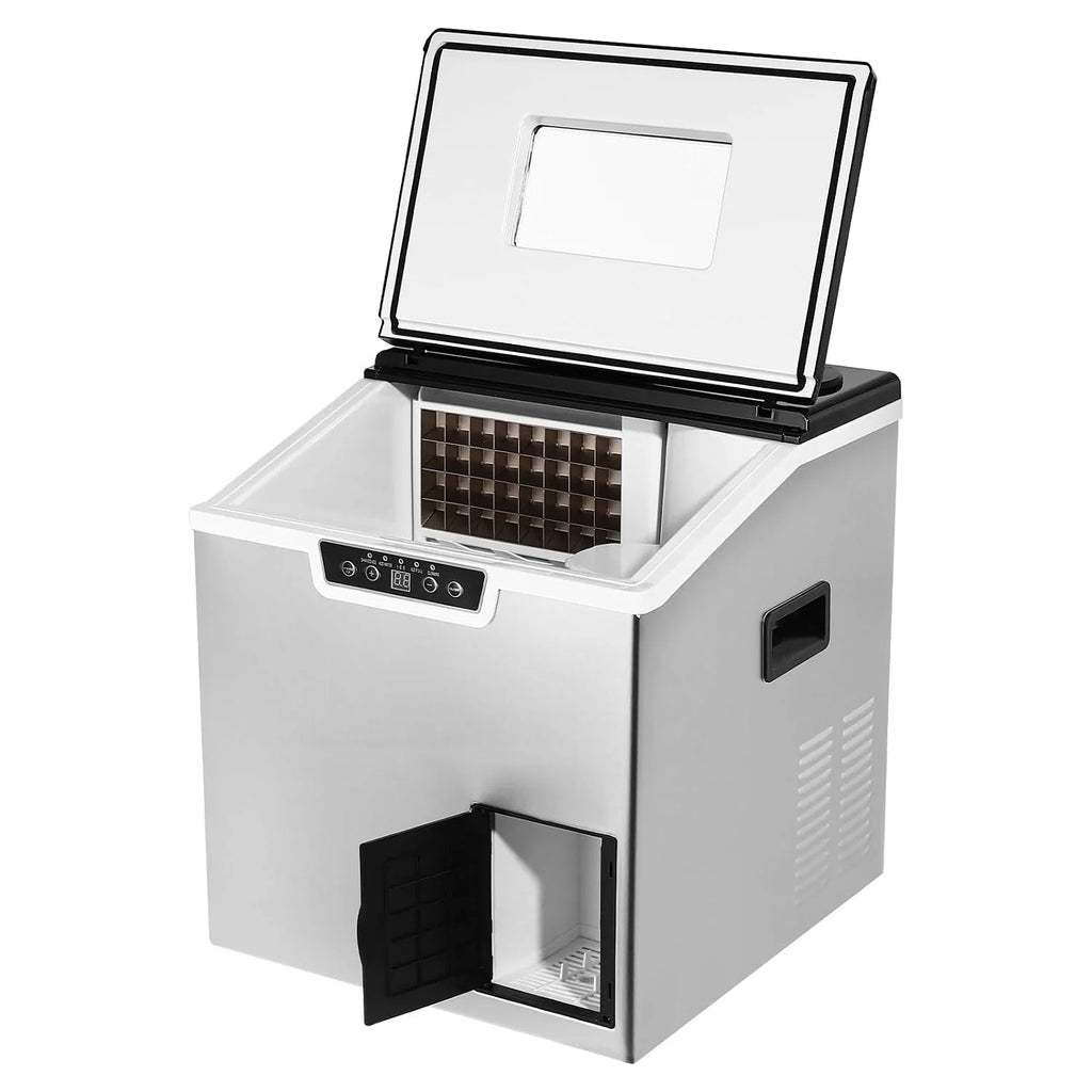 150-180 W kostkarka do lodu, 220 V kostkarka do lodu ze stali nierdzewnej, 32 kostki lodu w 12-22 minut, 30-40 kg/24h, samoczyszcząca kostkarka do lodu, kostkarka do lodu z łopatką do lodu i