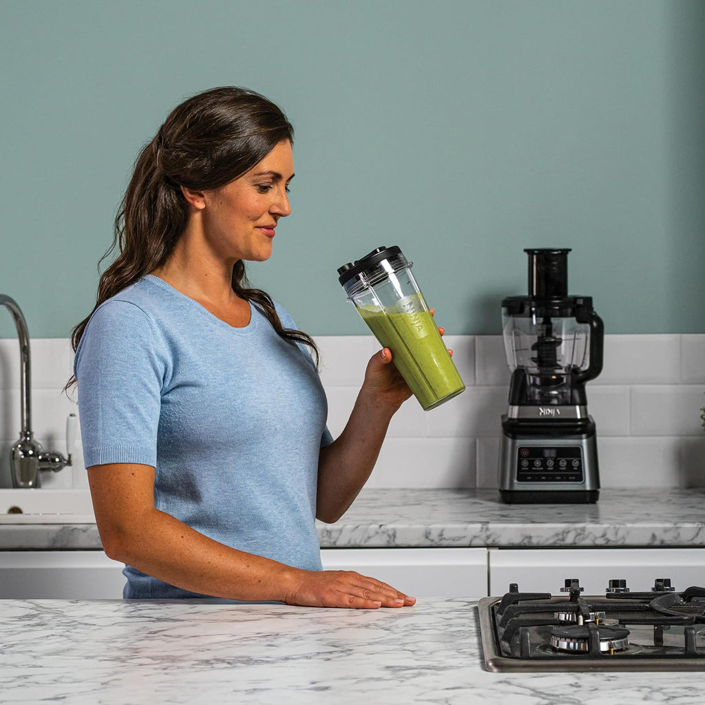 Procesador de alimentos y licuadora 3 en 1 Ninja con 5 programas: Mezclar, Mezcla máxima, Picar, Licuar, Triturar, recipiente de 1,8 L, jarra de 2,1 L, vaso de 700 ml, 1200 W, apto para lavavajillas, Auto-iQ, negro BN800EU