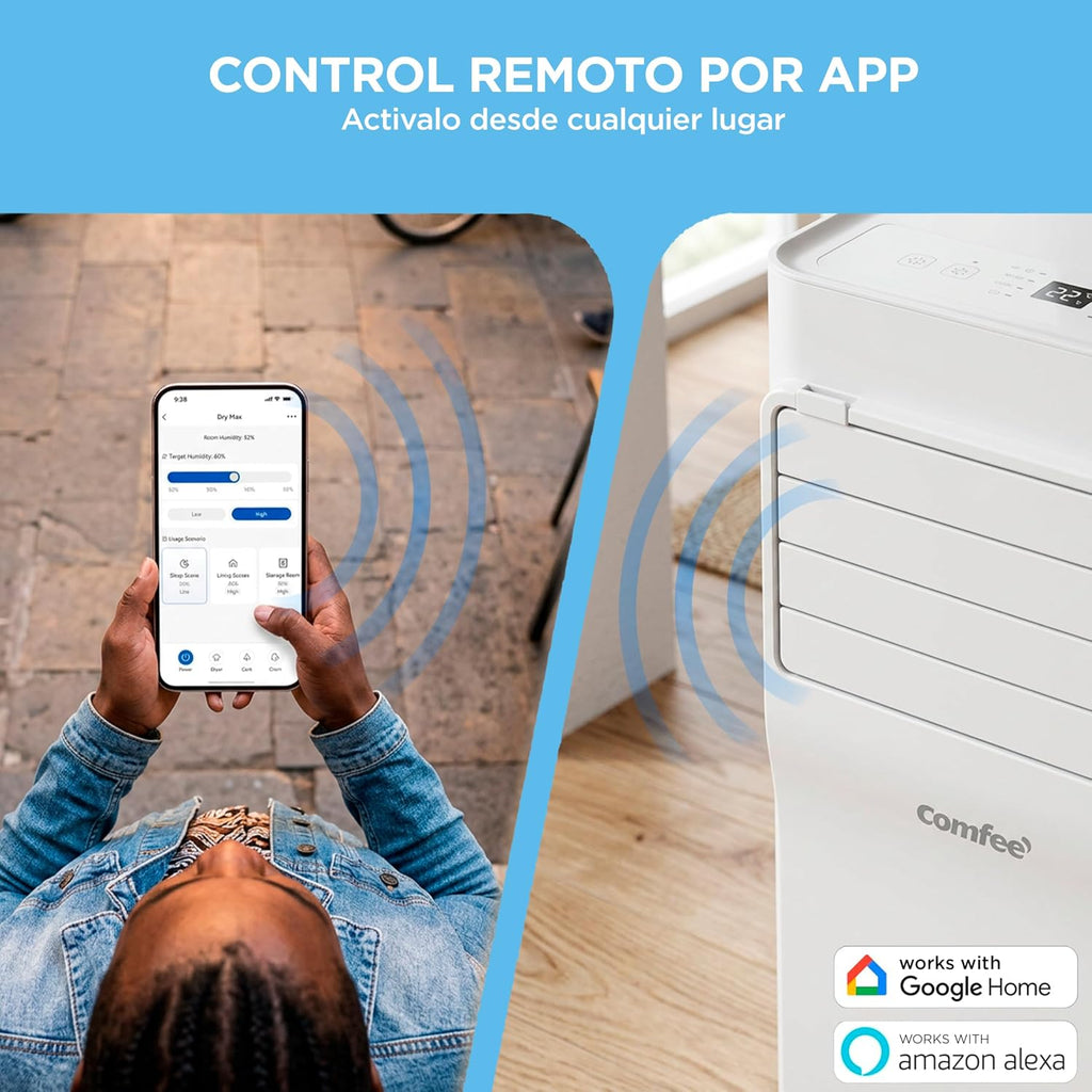 COMFEE Pingüino Aire Acondicionado Portátil 3 en 1 | 8000 BTU/2000 Frigorías con App + Mando a Distancia | Climatizador y Deshumidificador | Bajo Consumo | Función Follow Me | Incluye kit de ventana