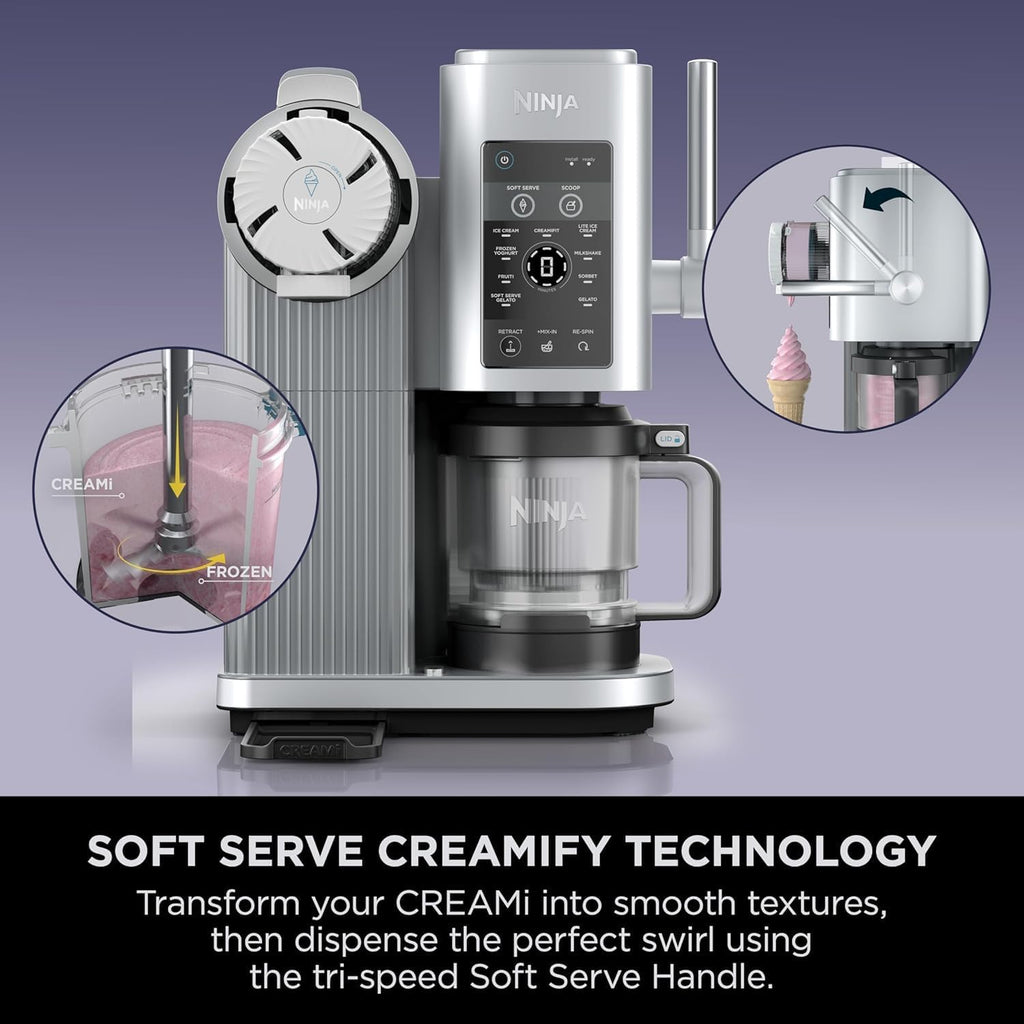 Ninja CREAMi Scoop and Swirl Heladera y máquina de helado suave con 2 recipientes, 13 funciones, prepara helado, helado suave, gelato, sorbete, batidos y más, opción de mezcla, Platinum Silver, NC701UK