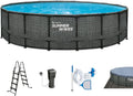 Piscina desmontable con estructura Summer Waves | Redonda 549x132 cm aspecto ratán gris | Set de piscina elevada | Piscina de jardín incl. bomba de filtro, tapiz de suelo, cobertor y escalera de seguridad