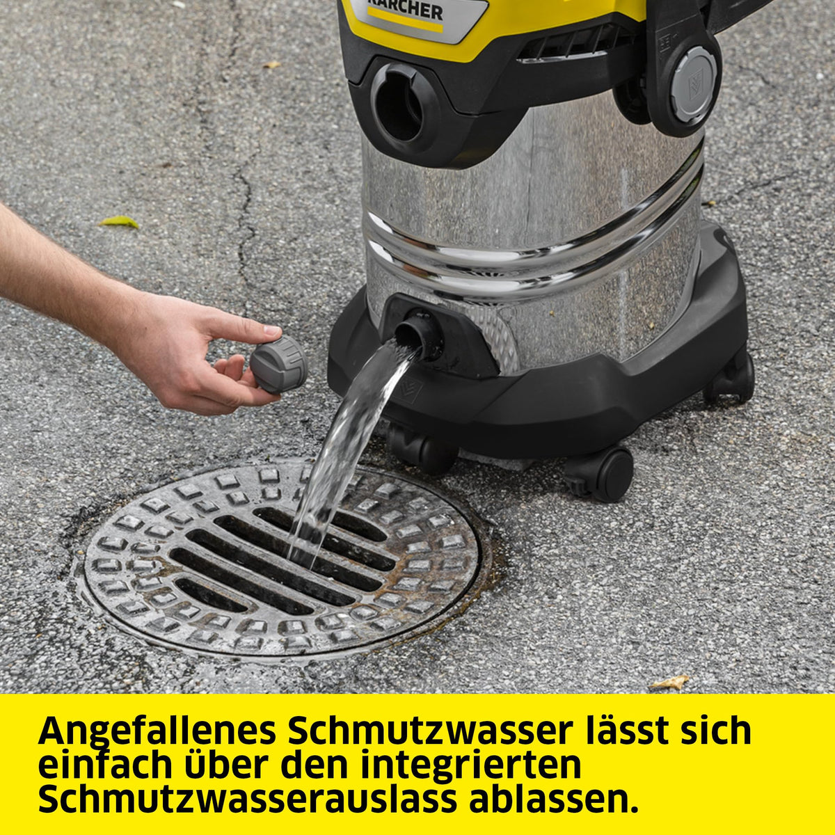 Aspirador en seco y húmedo KÄRCHER WD 7 Control P S, 30 l, 1400 W, FILTelligence, función de soplado, mando a distancia, toma de corriente, acero inoxidable