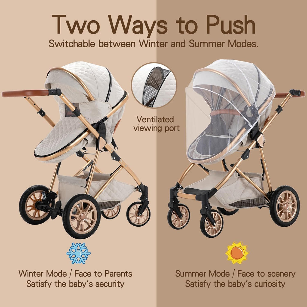 Cochecito 3 en 1 Gcarebb, silla de paseo con portabebés, cochecito completo con altura ajustable, cochecito combinado con marco de aluminio para recién nacidos de 0 a 4 años