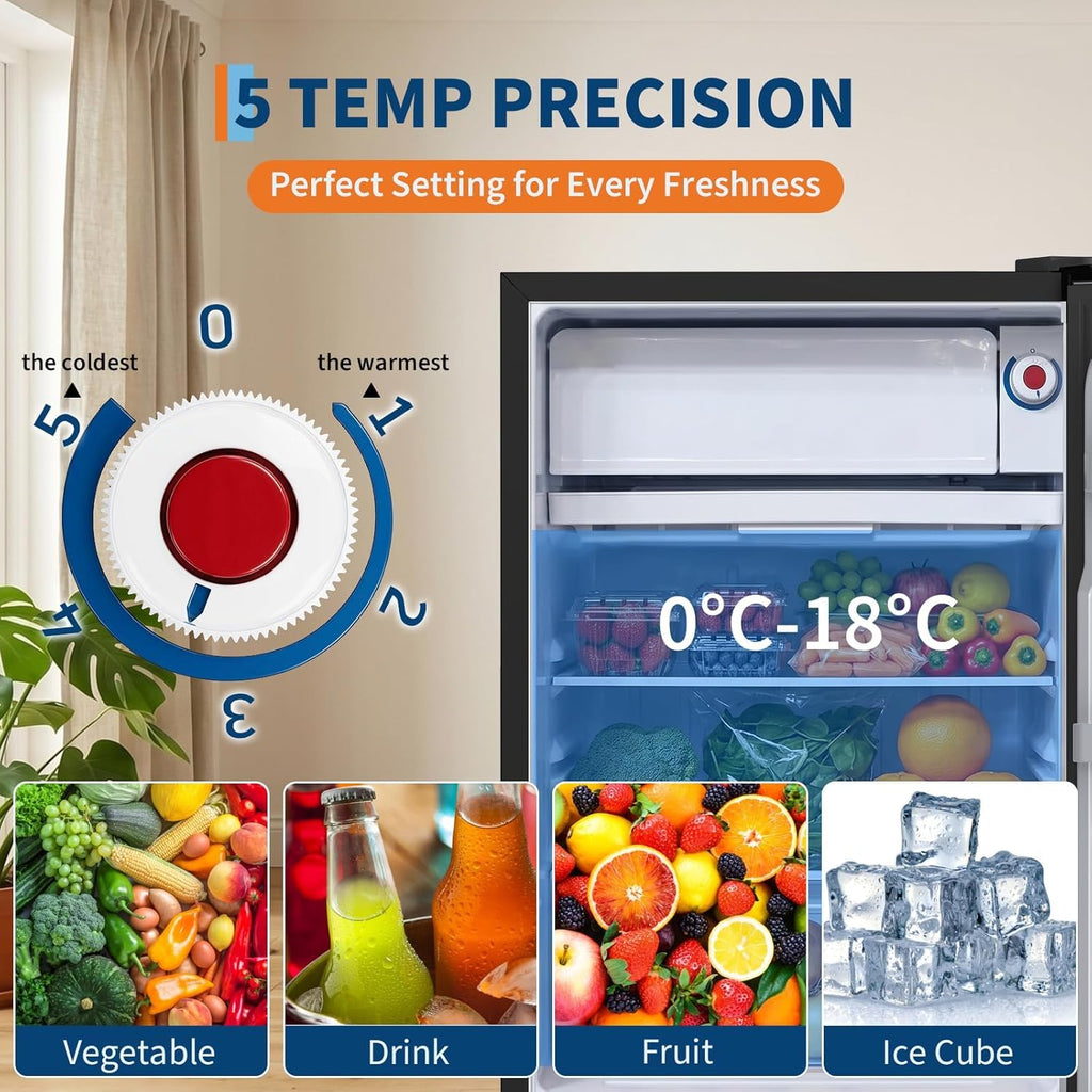 Mininevera Garvee Leiser 45L – frontal de acero inoxidable, 5 niveles de temperatura (0–18 °C), cajón para verduras, patas ajustables, compacta y eficiente energéticamente – para habitaciones y oficina – Estándar europeo