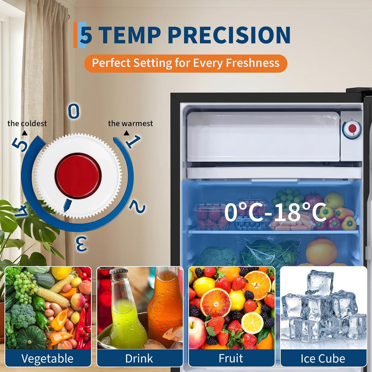 Mininevera Garvee Leiser 45L – frontal de acero inoxidable, 5 niveles de temperatura (0–18 °C), cajón para verduras, patas ajustables, compacta y eficiente energéticamente – para habitaciones y oficina – Estándar europeo