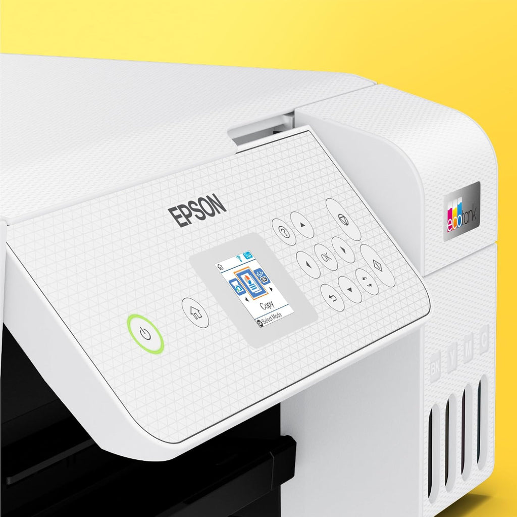 Impresora de depósitos de tinta EcoTank ET-2876 para hogares ajetreados, Wi-Fi, impresión, copia y escaneado en A4, pantalla LCD de 3,7 cm, incluye tinta para hasta 3 años