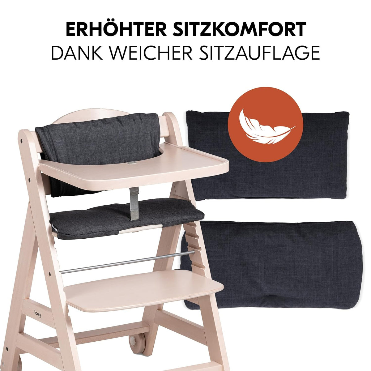 Hauck Trona Beta+ Newborn Set Eco Bouncer - Trona de madera evolutiva para bebés desde el nacimiento, incluye accesorio para recién nacidos, cojín de asiento y bandeja - Gris oscuro
