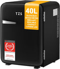 TZS First Austria - Mini nevera retro 40L silenciosa - Pequeño minibar de diseño vintage con luz interior y 2 compartimentos en la puerta - Minibar para camping, oficina, dormitorio y hotel - negro