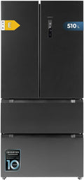 Frigorífico French Door Cecotec Dark 510 L Bolero CoolMarket FD 510 Dark E. 183 cm de alto, 84 cm de ancho, motor Inverter Plus, refrigeración y congelación rápidas, MultiAirFlow, Total NoFrost