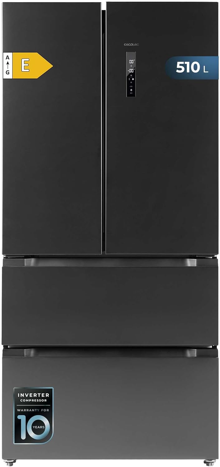 Frigorífico French Door Cecotec Dark 510 L Bolero CoolMarket FD 510 Dark E. 183 cm de alto, 84 cm de ancho, motor Inverter Plus, refrigeración y congelación rápidas, MultiAirFlow, Total NoFrost
