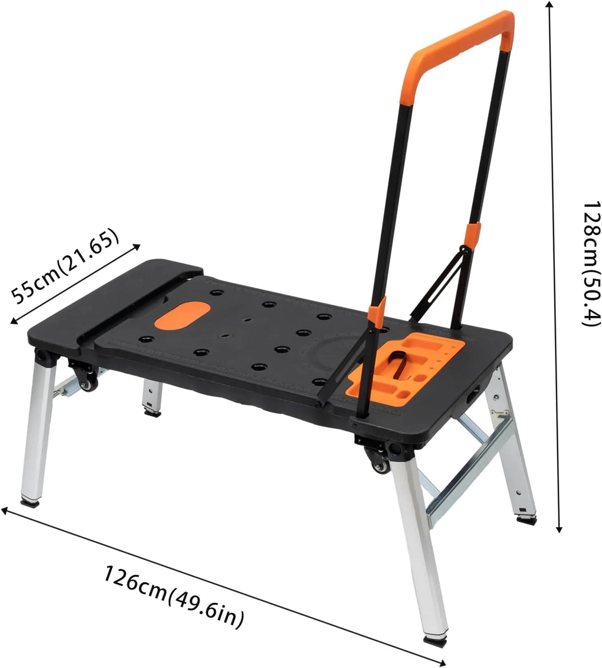 Wielofunkcyjna platforma robocza 7 w 1, nośność 250 kg, 7 w 1, wielofunkcyjny stół warsztatowy, składany, regulowana wysokość, mobilny stół warsztatowy, wymiary 109 x 55 x 16 cm