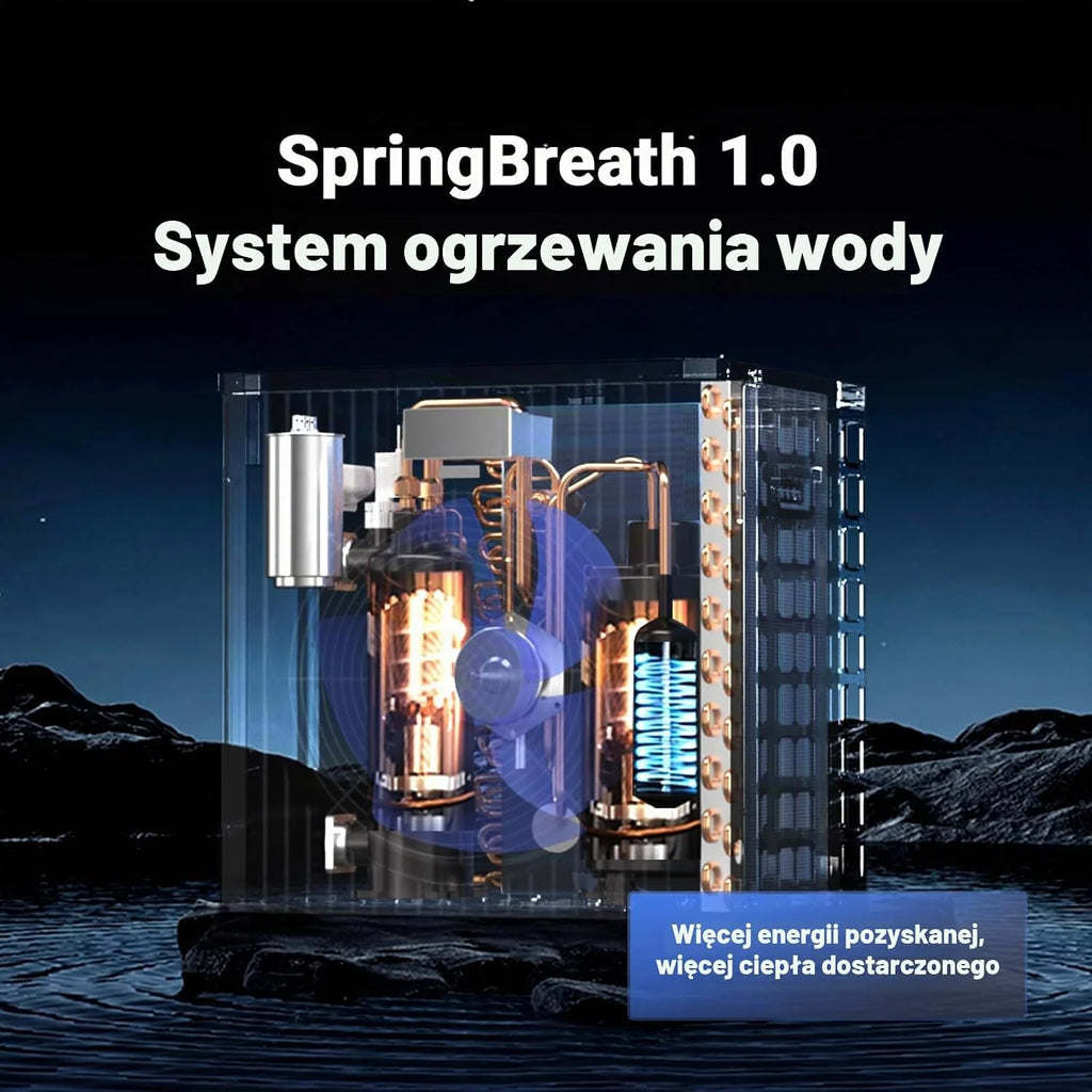 Pompa ciepła do basenu H5 o mocy 5 kW, maks. pojemność basenu 20 m³, wysoka wydajność COP 5,51, oszczędność energii powyżej 45%, przepływ wody 2,2 m³, obsługa połączenia Wi-Fi