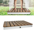 Ducha de jardín UISEBRT, ducha exterior de WPC y aluminio - Ducha de suelo móvil, ducha solar, ducha de camping - Altura de fuente ajustable hasta 4 m - Para piscina, jardín, terraza (cuadrada - marrón)