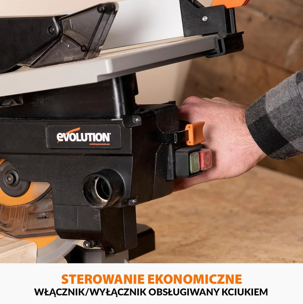 Evolution Power Tools R210MTS-G2 Zmienna piła ukośna/stołowa, kompaktowa, wielofunkcyjne cięcie różnych materiałów, ostrze TCT w zestawie do cięcia drewna, plastiku i metalu, 210mm