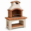 Barbacoa de horm igón y ladrillo con chimenea beige/rojo